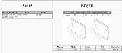 BESER 54015 Arka Fren Balatası Pabuc Daf 95 Cekıcı Daf 3300 