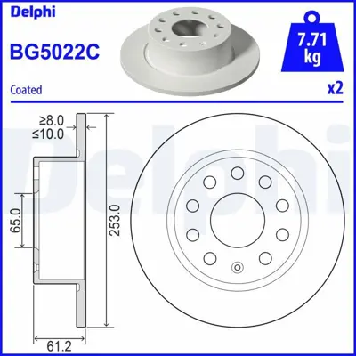 DELPHI BG5022C Fren Diski (Çiftli Paket) - Boyali, Deliksiz 5Q0615601C