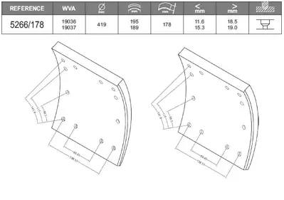 BESER 5266 Ilave Dingil - Dorse Fren Balatası Pabuc As 600 700 800 900 18 Cm Delıklerı 8 Mm GM 1J927156JE