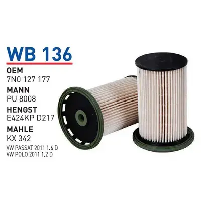 WUNDER WB136 Yakıt Filtresi Volkswagen Passat 2011 > 1,6 Dizel 7N0127177 7N0127177B 7N0127400D 7N0127400 7N0127177A 7N0127177C 77368556 7N0127400A 7N0127400E