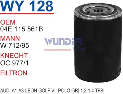 WUNDER WY128 Yağ Filtresi Go-Je-Pa-Oct-To 1.4 Tsı W712-95 04E115561B