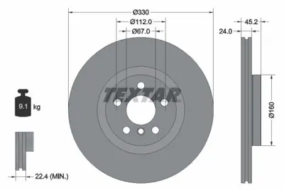 TEXTAR 92274405 Fren Diski F-39-40-45-46-48 Ön Tek 34106888686 34116799353 34116860907 34116860961 34116865713 3411865713 6860961 6865713 92274403