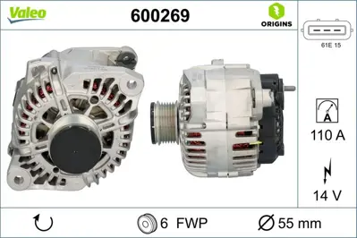 VALEO 600269 Alternatör Kıa Optıma 2.0t 2011, Santa Fe (Dm) 2.0/2.4 L, Sorento, Rondo, Ix35 2606446 2607928 2608052 3730025201 3730025301 373002531 3730025310 3730025600 373002G150 373002G300