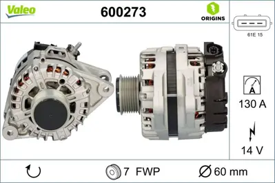 VALEO 600273 Alternatör Hyundaı H1 2610011 3730004310 373002B300 373002B300RU 373002B600 373002B600RU 373002E200 373002E200RU 373002E300 373002E300RU