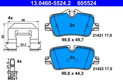 ATE 13 0460-5524 2 Fren Balatası Arka Bmw G20 18>                                                                     34206888825