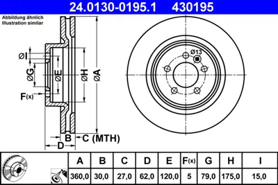 ATE 24 0130-0195 1 Fren Dıskı On Range Rover Sport Dıscovery 4  3.0-3.6-4.2-5.0 Havalı 360mm SDB000624