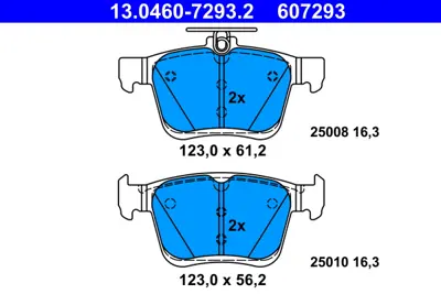 ATE 13 0460-7293 2 Arka Fren Balatası Golf Vıı A3 1.2   1.4tfsı 1.6   2.0tdı 12> 8V0698451F