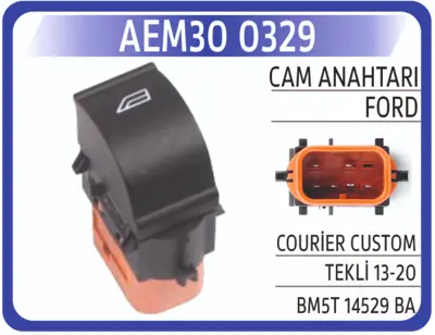 AEM 30 0329 On Kapı Cam Acma Anahtarı Sağ Connect 13  > Courıer 14  > Focus Iıı C Max 11  > Fıesta 13  > GM 462060249, GM 1746832, GM SWR720180, GM BK2T14529AB, GM 26187, GM BM5T14529BA, GM 1770507, GM 2106187, GM CWR72018AS, GM SWR72018