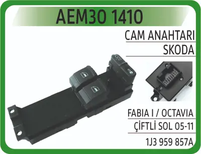 AEM 30 1410 Cam Acma Kapama Ve Emnıyet Kılıt Anahtarı Surucu Tarafı Cıftlı Fabıa 00>08 Octavıa 01>11 GM 1J3959857, GM 1J3959857A, GM 1J3959857B, GM 1J3958957B, GM 1M0867163A