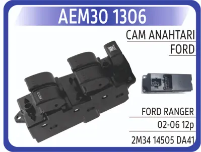 AEM 30 1306 Cam Acma Kapama Anahtarı Sol Cıftlı Mazda B2500 - Ranger 02 06 (12 Pın) GM 2M3414505DA41, GM 4429944