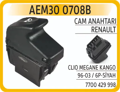 AEM 30 0708B Cam Acma Kapama Anahtarı Kangoo Megane Clıo (Pın 6) GM 7700838101, GM 8200467793, GM 7700838102, GM 7700421118, GM 7700421120