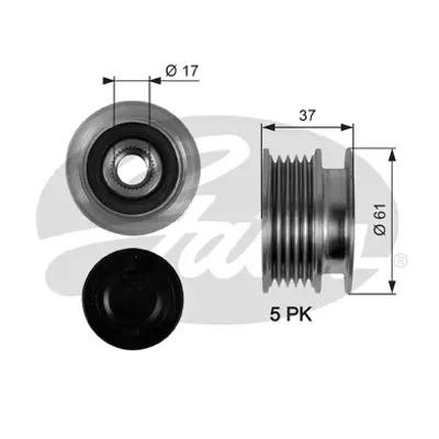 GATES OAP7102 Alternatör Kasnağı Volkswagen Lupo 1.7sdı 98.09-05.07, Polo 1.7-1.9sdı 99.10-01.09, Seat Arosa 1.7sdı 97.0 1000531004 120228 15264 30140004 535001810 588035 ALP2340 DB0254 F00M991039 F00M991375 F51011 VKM03103 ZN5385