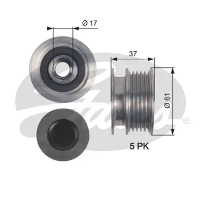 GATES OAP7145 Alternatör Kasnağı Audı A3, Tt Vw Jetta Iv 2.5 07 / 09- 535009610 ALP2437 F00M147808 VKM03124 ZN5505