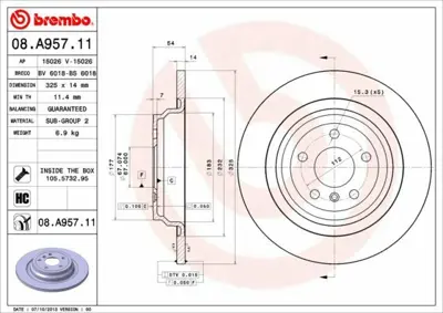 BREMBO 08.A957.11 Fren Diski  166-292 Arka GM 1664230012, GM 1664230500, GM 92277405, GM A1664230012, GM A1664230500