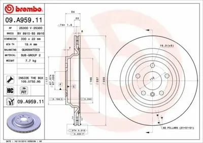 BREMBO 09.A959.11 Fren Diski 166-292 Arka GM 1664230112, GM 1664230600, GM 92273505, GM A1664230112, GM A1664230600