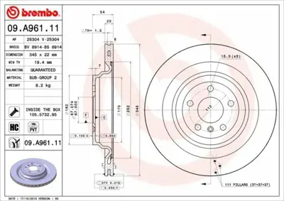 BREMBO 09.A961.11 Fren Diski  166-292 Arka 4 Matıc GM 1664230212, GM 1664230312, GM 1664230700, GM 92284003, GM A1664230212, GM A1664230312, GM A1664230700