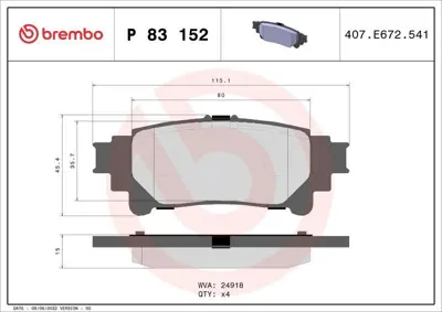 BREMBO P83152 Fren Balata Seti Rx 08> - Prius 11> Arka GM 044660E010