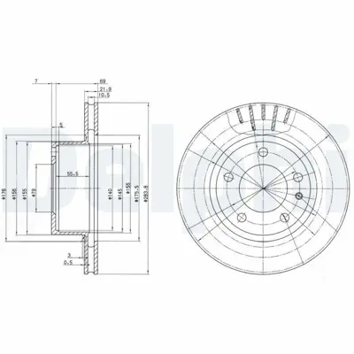 DELPHI BG2212 Fren Dıskı (Cıftlı Paket) Delıklı Ã–n 518 520 524 525 52804-1981 > 01-1988 GM 34111163136