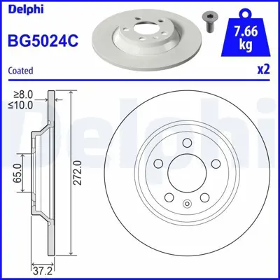 DELPHI BG5024C Fren Dıskı (Cıftlı Paket)   Boyalı Delıksız Arka A1 Sportback (Gba)  -- Vw Polo Vı (Aw1 Bz1)11-201 GM 2Q0615601G