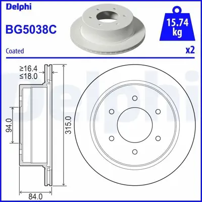 DELPHI BG5038C Fren Dıskı (Cıftlı Paket)   Boyalı Delıksız Arka Mıtsubıshı Pajero Sport07-2008> GM 4615A097