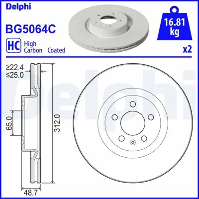 DELPHI BG5064C Fren Dıskı (Cıftlı Paket) Boyalı Delıksız On  Polo 11-2017> GM 2Q0615301N