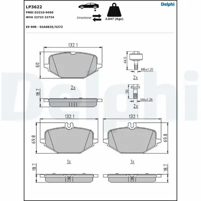 DELPHI LP3622 Fren Balatası Arka Gle-Class V167 18> G-Class W463 18> GM A0004202106