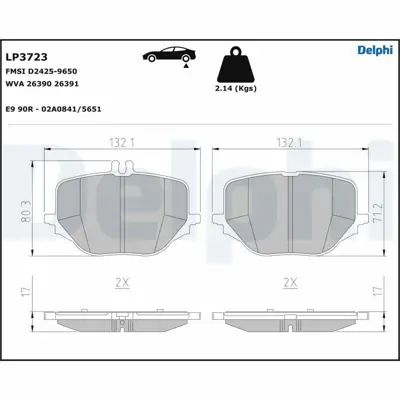 DELPHI LP3723 Fren Balatasi Arka Range Rover 13> Range Rover Sport 14> GM A0004209402