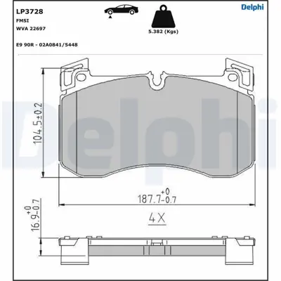 DELPHI LP3728 Fren Balatası On X167 19> W463 18> V167 19> GM A0004204105