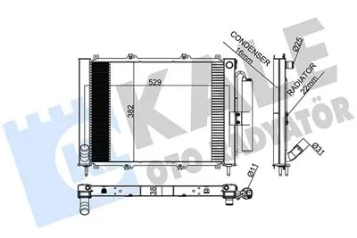 KALE 382400 Radyatör Kiti (Modül Radyatör+kondansör) 382400 Kango GM 8200267994, GM 8200732379, GM 7711497454, GM 34090002, GM RA0230940, GM 637637