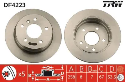 TRW DF4223 Fren Dıskı Arka A-Class W168 97>04 Vaneo 414 02>05 GM A168423021264