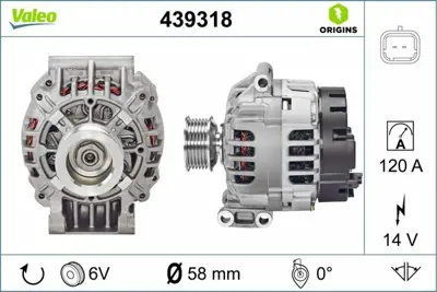 VALEO 439318 Alternator 12v 120a Megane I Iı Laguna Iı Scenıc Clıo Iı 1,4 - 1,5 - 1,6 - 2,0 GM 8200019706