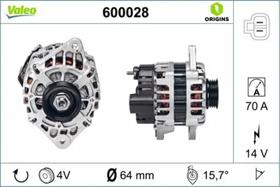 VALEO 600028 Alternator 12v 70a Pıcanto 1,0 - 1,1 GM 3730002551, GM 3730002700